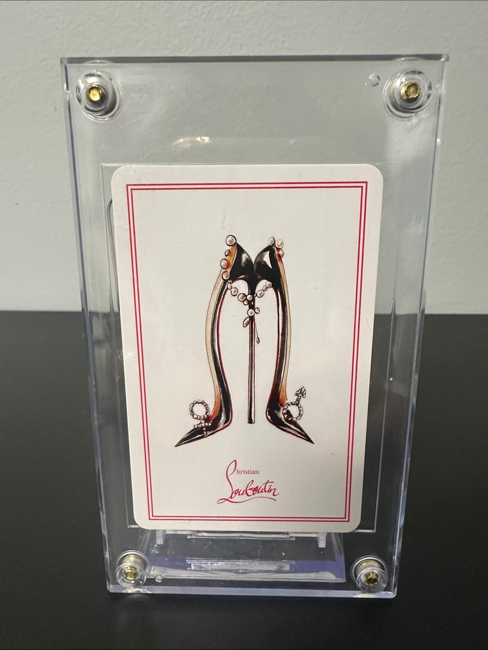 Christian Louboutin Ace of Clubs Playing Card in Clear Acrylic Holder